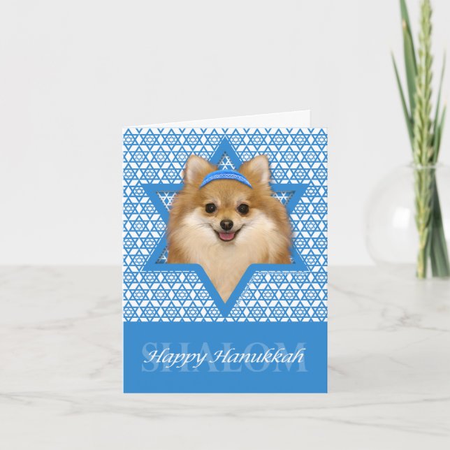 Cartão De Festividades Estrela de David de Hanukkah - Pomeranian (Frente)