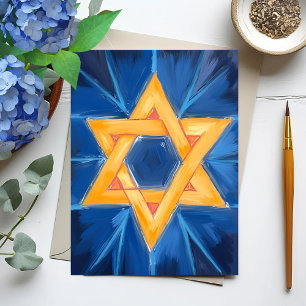 Cartão De Festividades Estrela de David Hanukkah Aquarela Azul