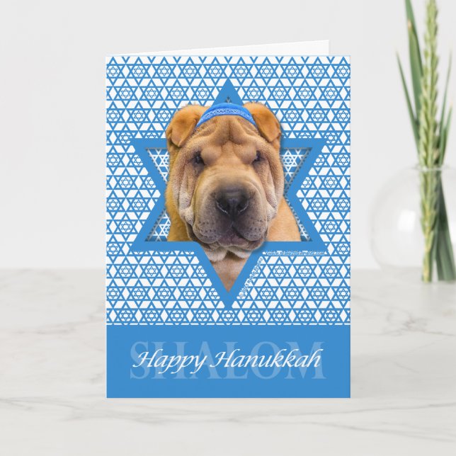 Cartão De Festividades Estrela de Hanukkah de David - Shar Pei Chinês (Frente)