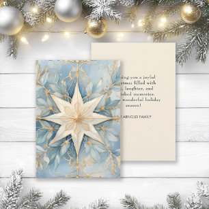 Cartão De Festividades Estrela de Natal Dourada Vintage Azul