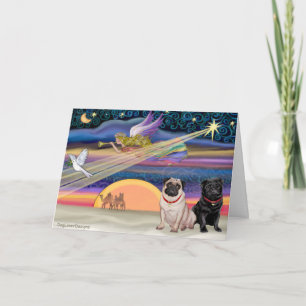 Cartão De Festividades Estrela de Natal - Pugs (dois, falso + preto)