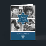 Cartão De Festividades Estrela Decorativa da Tipografia Azul de David Han<br><div class="desc">Uma estrela azul de cobalto grande de David é a peça focal deste cartão de saudação. A estrela impressão no centro de quatro de suas próprias fotografias a cor ou preto-e-branco. As palavras "O Festival das Luzes" dentro a estrela com espirais dentro e radiando para fora da estrela para fazer...</div>