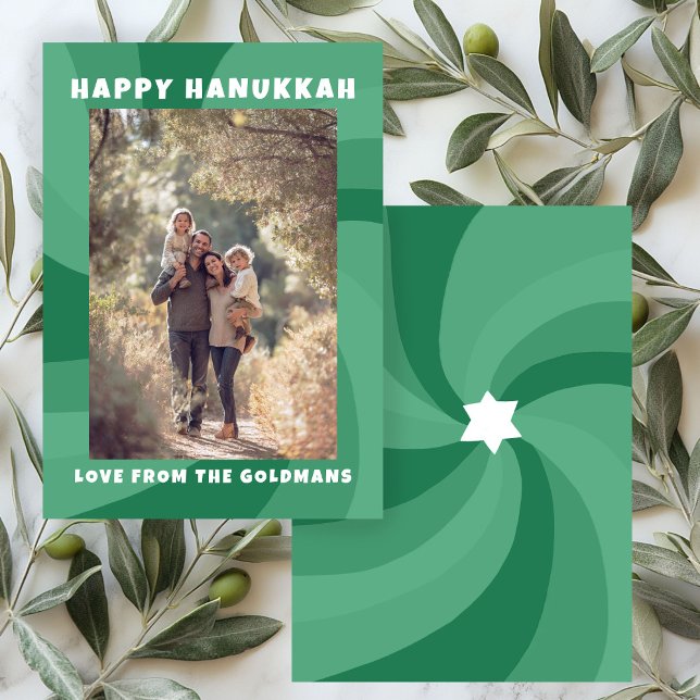 Cartão De Festividades Estrela Nadada Moderna de David HAPPY HANUKKAH PER (Modern Swirl Star of David HAPPY HANUKKAH CUSTOM Green Holiday Card
)