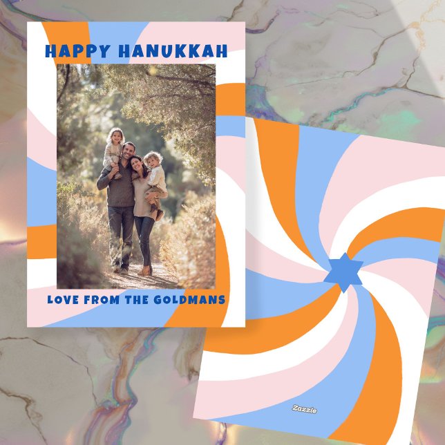 Cartão De Festividades Estrela Nadada Moderna de David HAPPY HANUKKAH PER (Modern Swirl Star of David HAPPY HANUKKAH CUSTOM Holiday Card
)