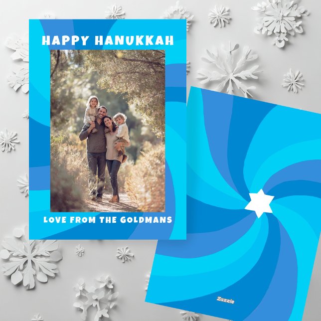 Cartão De Festividades Estrela Nadada Moderna de David HAPPY HANUKKAH PER (Modern Swirl Star of David HAPPY HANUKKAH CUSTOM Holiday Card
)