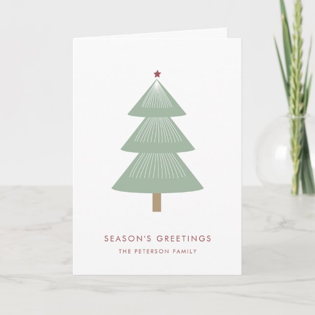 Cartão De Festividades Estrela Vermelha da Árvore de Natal Moderna Simple (Frente)