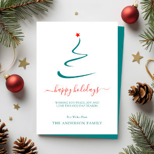 Cartão De Festividades Estrela Vermelha de Árvore de Natal Mínima Moderna