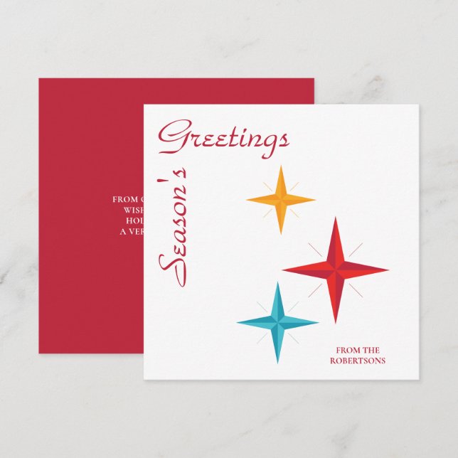 Cartão De Festividades Estrelas de Mod, Natal Moderno do Século Médio (Frente/Verso)