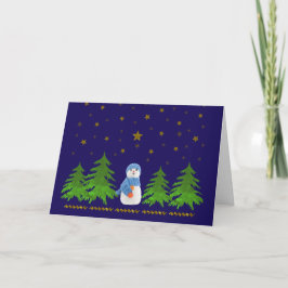 Cartão De Festividades Estrelas de ouro cinza, boneco de neve e árvore ve