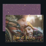 Cartão De Festividades Estrelas Douradas 1 foto roxa Natal moderno<br><div class="desc">Boas-vindas da Dourada estrela Season no Natal 1. Com um texto de script e um design de efeito ouro,  a cor roxa de fundo pode ser alterada para se adequar ao seu estilo.</div>