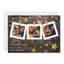 Estrelas Douradas de madeira russa e neve | Foto d