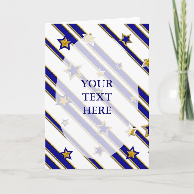 Cartão De Festividades Estrelas e riscas Padrões de ouro azul + suas idei (Frente)