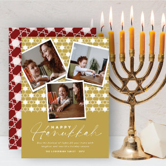 Cartão De Festividades Estrelas Geométricas De David Dourado Hanukkah 3 F