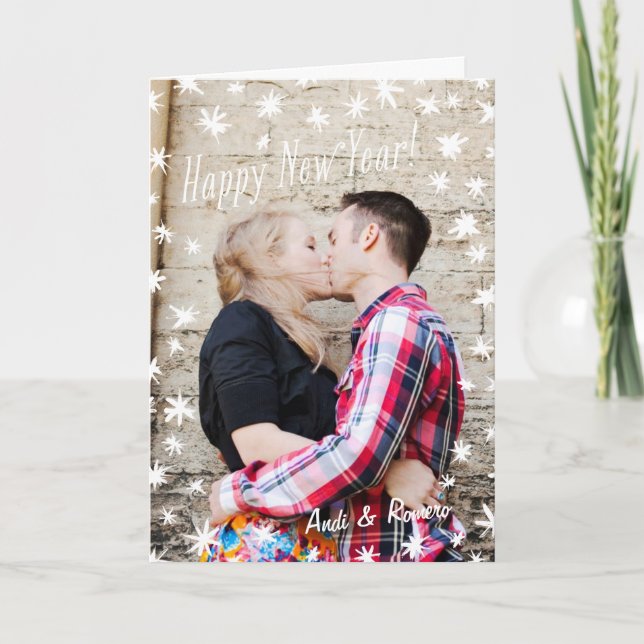 Cartão De Festividades Estrelas pintadas com feliz ano novo Dobradas Bran (Frente)