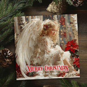 Cartão De Festividades Etéreo angelical anjo vermelho dourado festivo mág