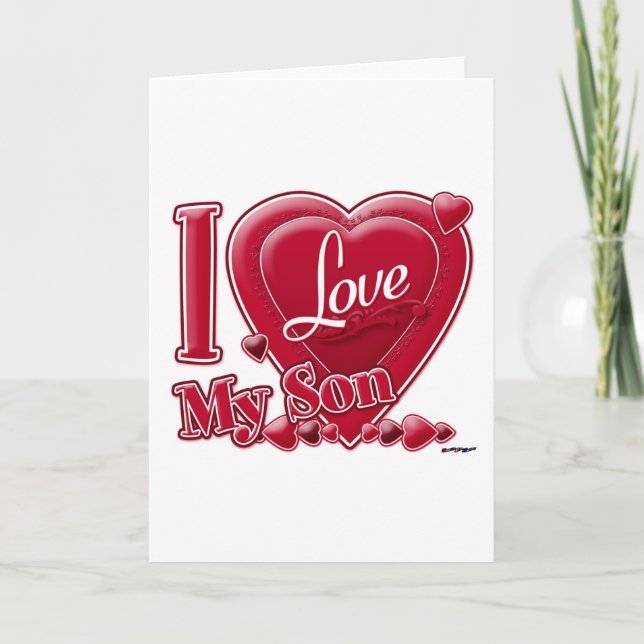 Cartão De Festividades Eu amo meu filho vermelho - coração (Frente)