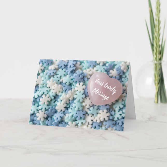 Cartão De Festividades Eu amo você com corações encantadores e flocos de  (Frente)