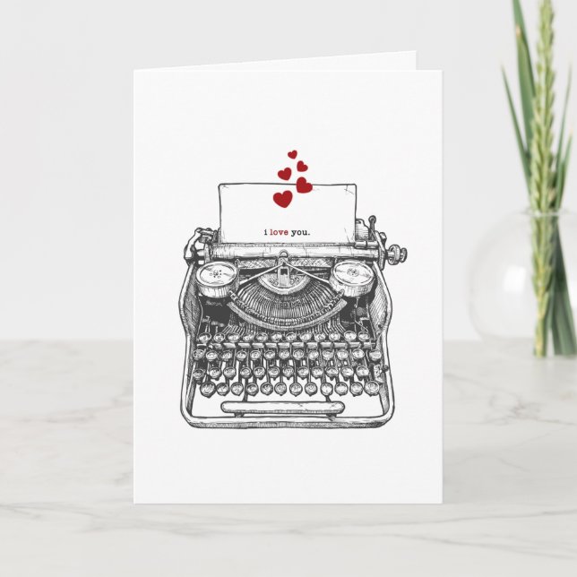Cartão De Festividades Eu amo você | Máquina de Escrever Antiga | Dia dos (Frente)