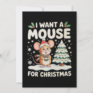 Cartão De Festividades Eu Quero Um Rato Para O Natal Chapéu Do Papai Noel