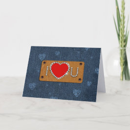 Cartão De Festividades Eu Te Amo. Dia de os namorados de padrão Denim