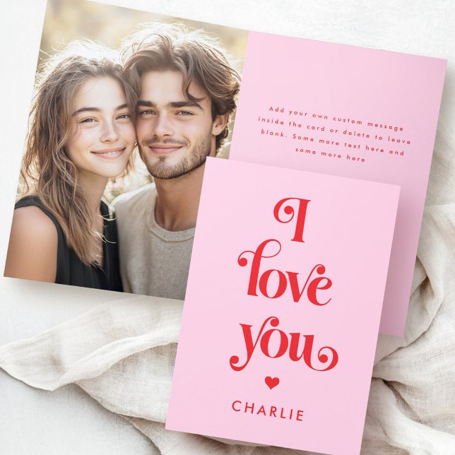 Cartão De Festividades Eu te amo, elegante Dia de os namorados rosa-verme (I love you elegant retro red pink Valentine's day Holiday Card)