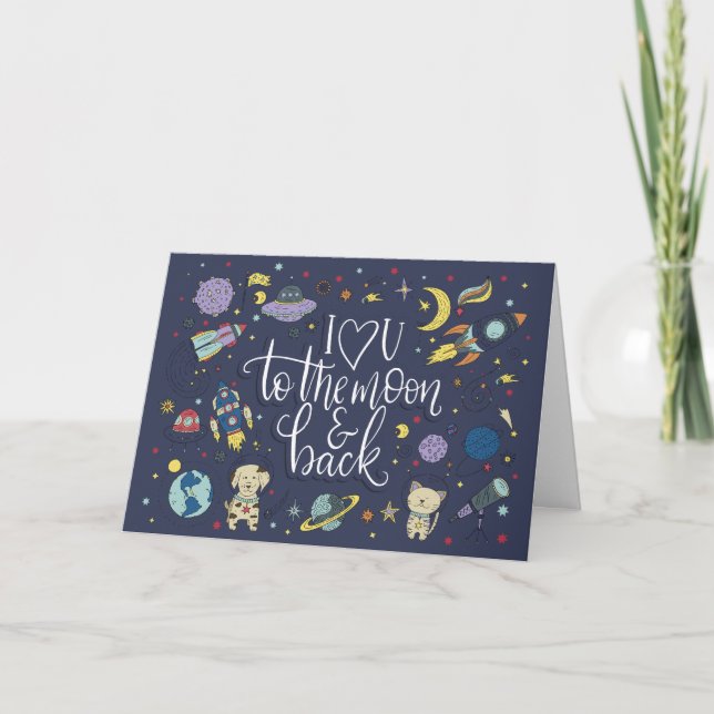 Cartão De Festividades Eu Te Amo Na Galáxia Da Lua E Do Espaço Traseiro (Frente)
