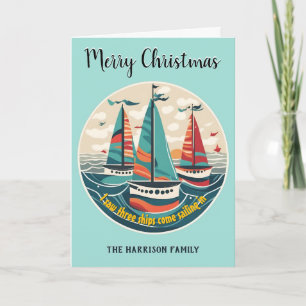 Cartão De Festividades Eu Vi Três Navios Náuticos Barcos de Velas Natal