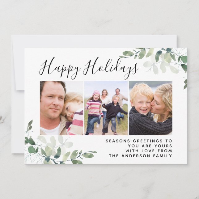 Cartão De Festividades Eucalipto Foto Felizes Festas (Frente)