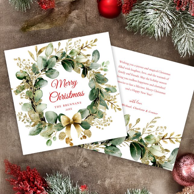 Cartão De Festividades Eucalyptus Christmas Wreath Greenery Elegante (Eucalyptus Christmas Wreath Greenery Elegant Holiday Card)