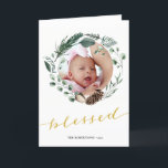 Cartão De Festividades Eucalyptus Foliage Greenery, Elegante Dourado<br><div class="desc">Envie desejos e saudações de férias a amigos, colegas e familiares em cartões de natal simples, bonitinhos, chicos, elegantes e modernos de design festivo, do estilo natural de cor! Uma bela faixa de coroa de folhas de cor-de-água verde-macia, pintadas (pinheiro, eucalipto, samambaia), com bonito cones de pinheiro castanho e magnólia...</div>