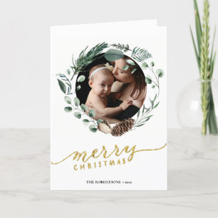 Cartão De Festividades Eucalyptus Foliage Greenery, Elegante Dourado
