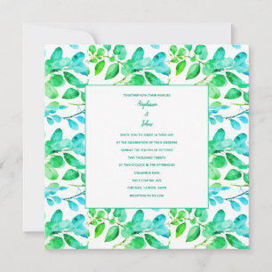 Cartão De Festividades Eucalyptus Leaf Art Green Teal Dusty Casamento Azu