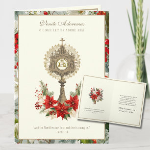 Cartão De Festividades Eucaristia Católica de Natal Poinsettia Floral