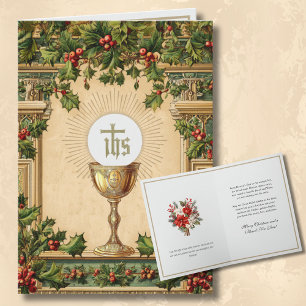Cartão De Festividades Eucaristia Católica de Natal Poinsettia Floral