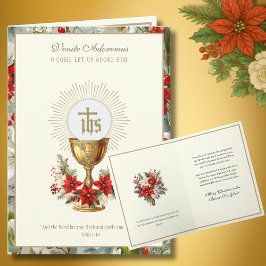 Cartão De Festividades Eucaristia Católica de Natal Poinsettia Floral