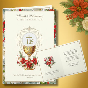 Cartão De Festividades Eucaristia Católica de Natal Poinsettia Floral
