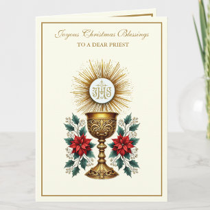 Cartão De Festividades Eucaristia Católica de Natal Poinsettia Floral