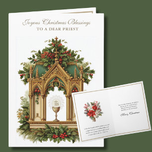 Cartão De Festividades Eucaristia Natalina Católica Poinsettia Padre