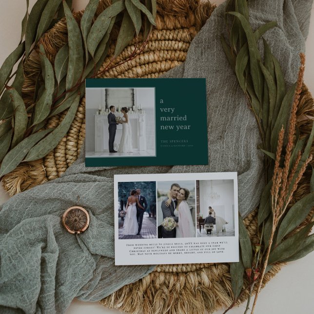 Cartão De Festividades Evergreen Casou Ano Novo | Casamento elegante (Criador carregado)