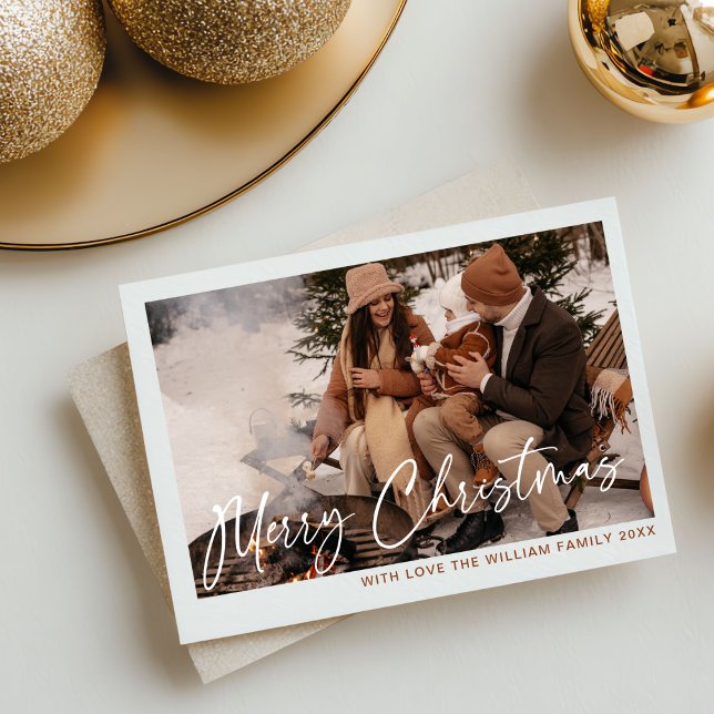 Cartão De Festividades Evergreen Cozy Winter Family Photo Christmas Card (Criador carregado)