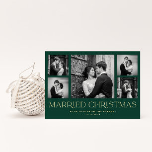 Cartão De Festividades Evergreen   Foto Grid de Casamento de Natal de Rec