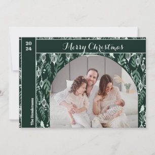 Cartão De Festividades Evergreen Ribbon Modern One Photo Christmas