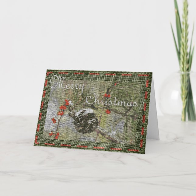 Cartão De Festividades Evergreen with Pinecone and berries Christmas Card (Frente)