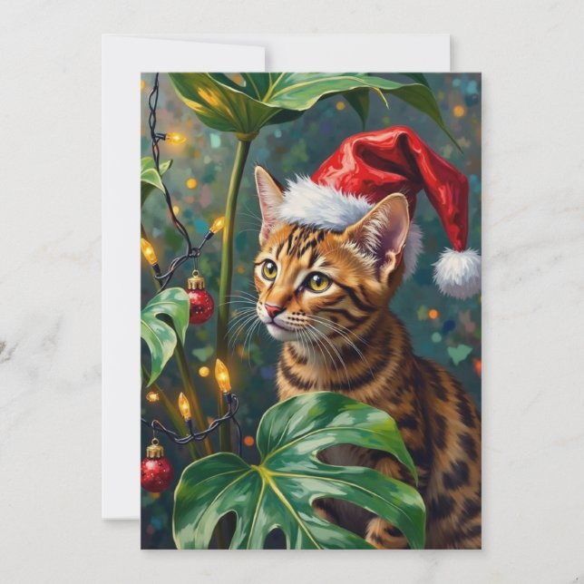 Cartão De Festividades Exotic Bengal Cat Jungle Christmas Playtime Art (Frente)