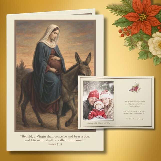 Cartão De Festividades Expectant Mary Christmas Blessings with Isaiah 7:1 (Criador carregado)