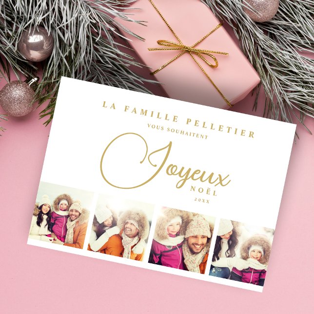 Cartão De Festividades Exquisite French Joyeux Nöel 4 Photos Collage (Exquisite French Joyeux Nöel 4 Photos Minimalist Collage Holiday Card with Envelope. )