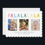 Cartão De Festividades Fa La Christmas 3 Photo Collage Collage Colorful C<br><div class="desc">Frase de Natal "Fa La La" em tipografia colorida e bonita. Este cartão de feriado tem espaço para 3 fotos para que você possa escolher seus 3 favoritos principais.</div>