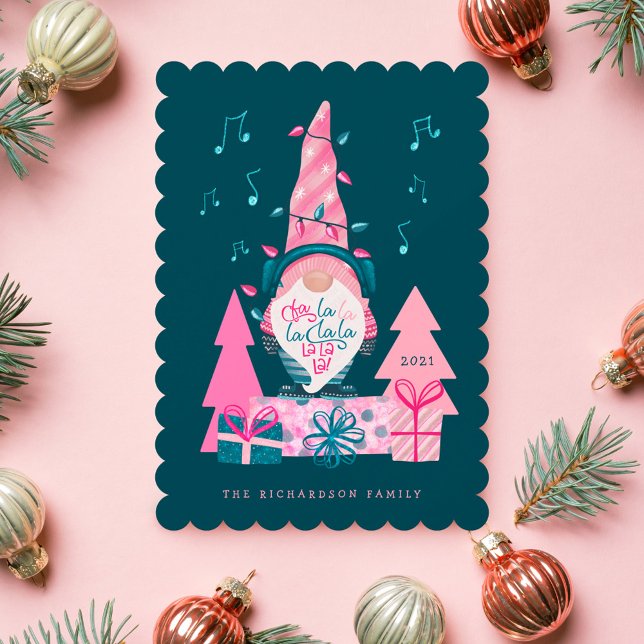 Cartão De Festividades Fa La Fun Bright Christmas Caroling Gnomo (Fa La La Fun Bright Christmas Carolling Gnome Holiday Card)