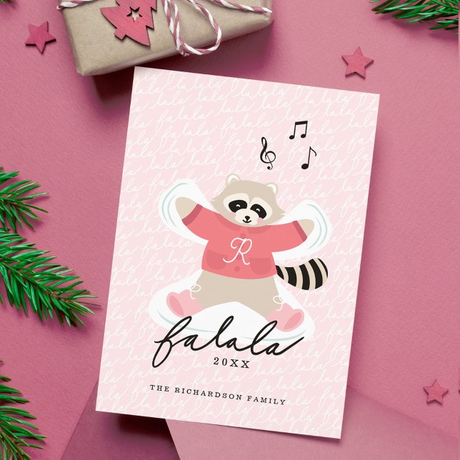 Cartão De Festividades Fa La Fun Cute Woodland Raccoon Snow Angel (Fa La La Cute Woodland Raccoon Snow Angel Holiday Card)