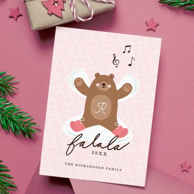 Cartão De Festividades Fa La Fun Fúcil Woodland Marrom Urso Neve Anjo (Fa La La Fun Cute Woodland Brown Bear Snow Angel Holiday Card)